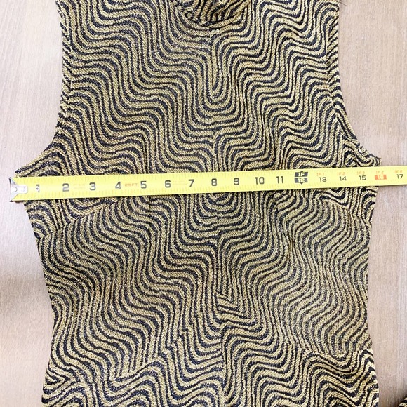 70s Metallic Maxi Dress Gold and Black with Psychedelic Waves size XS S - Picture 6 of 7